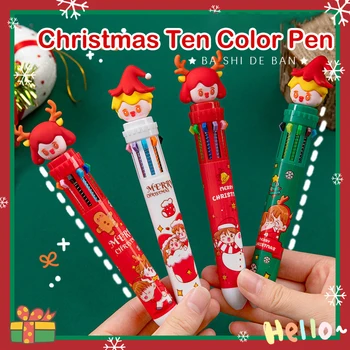 10 цветов Рождественская елка Гелевая ручка Симпатичная шариковая ручка Kawaii Разноцветная ручка для детей Школьные письменные принадлежности Канцелярские товары
