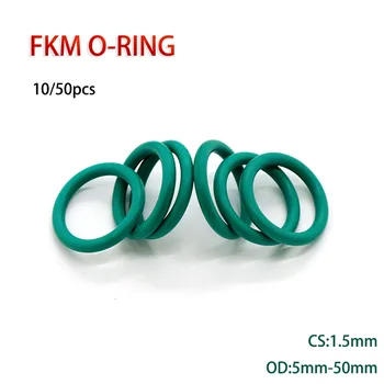 10 шт. Уплотнительное кольцо FKM CS 1,5 мм OD 5 ~ 50 мм Уплотнительная прокладка Изоляция Масло Высокая термостойкость Фторкаучук Уплотнительное кольцо Зеленый