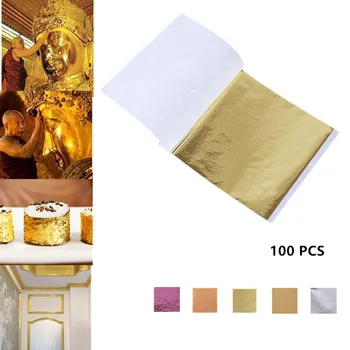  100 шт. 24-каратное сусальное золото съедобные листы из золотой фольги для еды, украшения торта, декоративно-прикладного искусства, бумаги, настоящей золотой фольги, позолоты