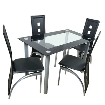 110 см Обеденный стол из закаленного стекла Обеденный стол с 4шт Стулья Прозрачный и черный обеденный стол Обеденный стул