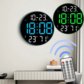 12 дюймов Большой экран Светодиодные круглые настенные часы Влажность Температура Дата Дисплей Цифровые часы USB Настольный компьютер для украшения гостиной