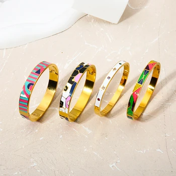 18k позолоченная нержавеющая сталь красочный кубический цирконий геометрический эмаль браслет браслеты для женщин стильные повседневные украшения