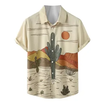 2022 Лето Гавайская рубашка Дизайнер Мужчины Кактус Пустыня Пейзаж Рубашки Тропические Растения Рубашки с коротким рукавом Винтаж Камизы