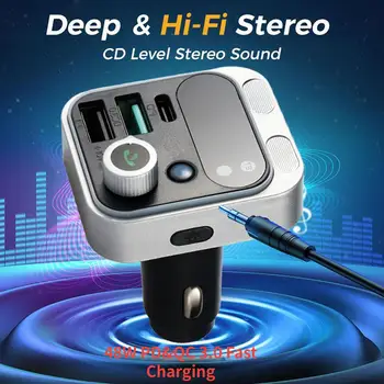 2023 BT 5.2 FM Передатчик для CarStronger Двойные микрофоны и HiFi Глубокий басовый звук 48 Вт PD и QC3.0 Автомобильный адаптер Громкая связь