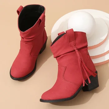 2023 Новые ботинки для девочек Универсальные мягкие дышащие кисточки Плиссированные модные детские дышащие простые нескользящие детские сапоги простые