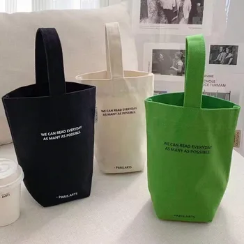 2023 новый минималистичный стиль мини портативная холщовая сумка для обеда сумка конфеты цвет чайник ремешок на запястье простой холщ сумка