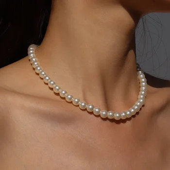 2023 Тренд Свадебные Украшения Большой Жемчуг Чокер Ожерелье Для Женщин Элегантные Белые Имитация Жемчуга Ожерелья X0172