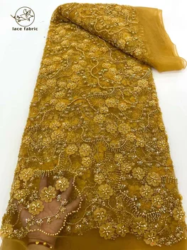 2023 Французская вышивка бисером кружевная ткань африканский нигерийский жених пайетки ткань высококачественное кружево для свадебного рождественского платья