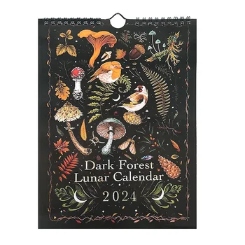 2024 Календарь Темного леса Творческий иллюстрированный настенный Лунные календари Астрология Лунный календарь Бабочка Собака Кошка Грибной календарь