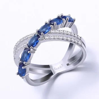 2024 Креативный подарочный кольце Личность X-образный дизайн с синим кубическим цирконовым зубцом Пользовательский палец в летнем стиле