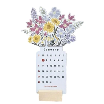 2024 настольный календарь с основанием 4 x 8 дюймов цветочный небольшой настольный календарь, как показано на рисунке MDF 2024 Настольный календарь, настольный планировщик