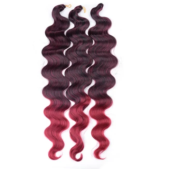 24 дюйма Body Wave Вязание крючком Синтетические волосы для чернокожих женщин Глубокая вода Волна Омбре Плетение Наращивание волос Высокая температура Fable