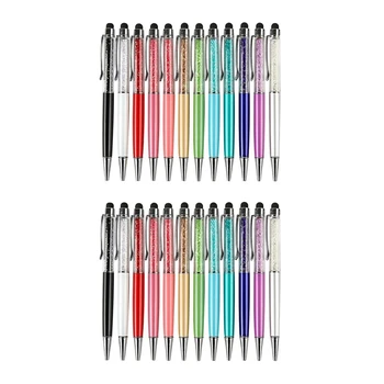 24 шт./упак. Bling Bling 2-в-1 тонкий кристаллический алмазный стилус ручка и чернила шариковые ручки (12 цветов)