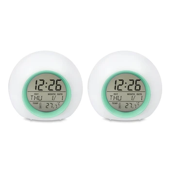 2X Детский будильник - цифровые часы с 7 сменой цветов, контролем нажатия и функцией повтора для спален
