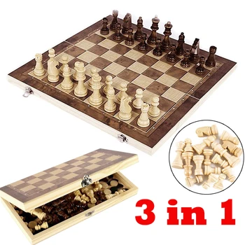 3 в 1 Наборы шахматных досок Складное хранение Деревянные дорожные шахматные наборы Шахматы и шашки Игровой набор для шахматной настольной игры