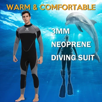 3 мм Неопреновый гидрокостюм Мужчины Swumsuit Серфинг Плавание Гидрокостюм Водолазный костюм Купальник Полное боди Дайвинг Водные виды спорта