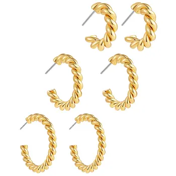 3 пары/комплект Классические медные C-образные витые открытые серьги круглые серьги для женщин Модные серьги-кольца золотого цвета Панк ювелирные изделия