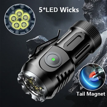 5 * Wicks Mini Перезаряжаемый светодиодный фонарик с USB-зарядкой Edc Водонепроницаемый алюминиевый фонарик Хвост Магнит Крышка Зажим Портативное освещение