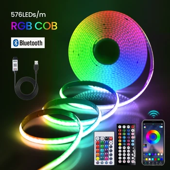 5 В USB RGB COB Светодиодная лента Умный Bluetooth APP Голосовое управление 576 светодиодов / M Гибкая линейная осветительная лента высокой плотности Подсветка телевизора