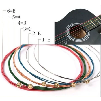 6 шт./комплект Струны для акустической гитары Радужные красочные гитарные струны E-A для акустической фолк-гитары Классическая гитара Многоцветные детали