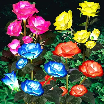 7 головок Солнечные фонари Наружные декоративные солнечные садовые фонари Роза Цветок Газон Лампа для двора Патио Сад Декор