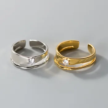 925 Стерлинговое серебро Геометрические двойные кольца CZ для женщин и мужчин Простой дизайн Мода Открытый регулируемый ручной работы Пара Кольца Подарки