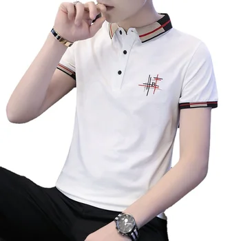 95% хлопок футболка для мужчин рубашка поло с короткими рукавами футболка с вышивкой молодежные летние мужские рубашки для гольфа мужская модная корейская одежда