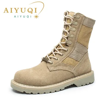 AIYUQI Женские пустынные ботинки 2023 Новые зимние женские ботильоны из натуральной кожи большого размера На открытом воздухе Пара защитных ботинок