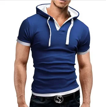 B8691 Мужская футболка 2023 Summer Slim Fitness с капюшоном и короткими рукавами Мужская футболка Camisa Masculina Sportswer Тонкая футболка