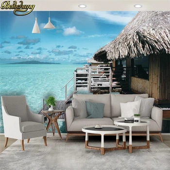 beibehang Изготовленный на заказ соломенный коттедж у моря Мальдивы обои для оформления гостиной фото искусство 3D обои домашний декор