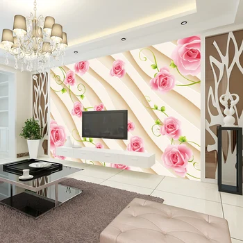 beibehang Пользовательские обои 3d фотообои современная спальня гостиная телевизор диван полосатый фон роза бесшовное настенное покрытие обои