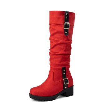 Botas De Mujer 2023 Новые осень-зимние сапоги Женская мода плиссированные туфли на высоком каблуке с круглым носком коричневые туфли на платформе 9943-6