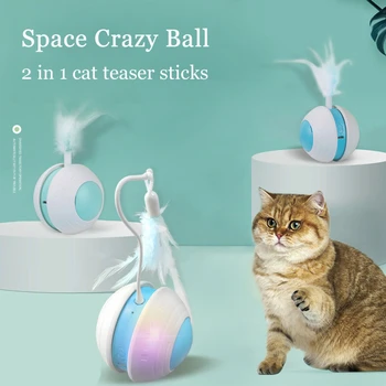 Cat Toys Интерактивный мяч со звуком птицы Светодиодный свет Сумасшедший кот Тизер Автоматический 360 ° Rolling Robotic Moving Toys для домашних кошек