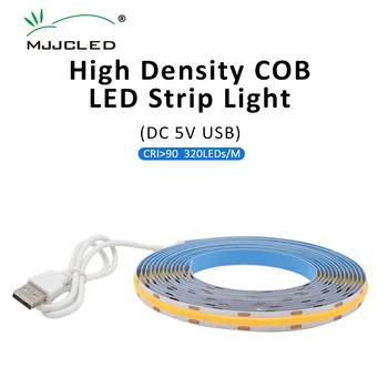 COB Светодиодная лента USB DC 5 В 8 мм Печатная плата 320 светодиодов / М 1 М 1,5 М 2 М 2,5 М 3 М Высокая плотность CW WW NW FCOB Светодиодное линейное освещение для декораций помещений