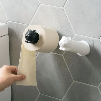 Creative Cat Вешалка для полотенец Настенный выдвижной держатель рулона Липкая стена Ролик Вешалки для туалетной бумаги Аксессуары для ванной комнаты