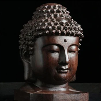 Creative New Статуя Будды Деревянная Сакьямуни Татхагата Фигура Индия Статуя головы Будды Ручная работа Декоративное украшение