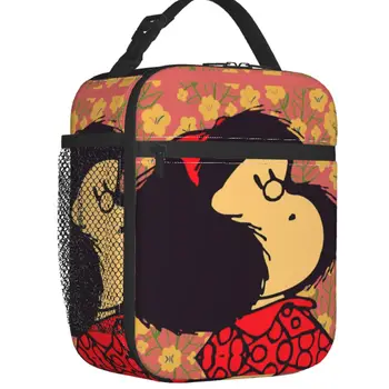  Custom Mafalda And Flowers Lunch Bag Мужчины Женщины Термокулер Изолированный ланч-бокс для детей Школьники