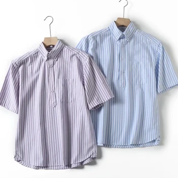 Dave&Di Британская простая мужская оксфордская рубашка хлопковая блузка пригородная повседневная полосатая рубашка с короткими рукавами мужская