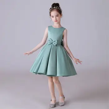 Dideyttawl Платье для девочки 2023 O-образный вырез без рукавов Атласный бант Цветочные платья для девочек Детские короткие платья