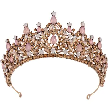DIEZI Корейская барокко Роскошная розовая опаловая кристаллическая тиара для женщин Новое свадебное платье Элегантная королева Невеста Корона Головная повязка