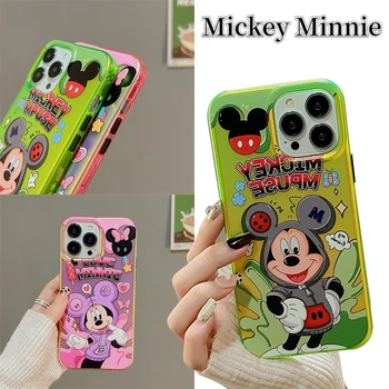 Disney Mickey Minnie Fluorescence Gradient Чехол для телефона для IPhone 12 13 14 Pro Max Cartoon TPU Soft Shell Роскошный противоударный чехол