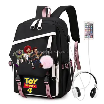 Disney Toys 4 Рюкзак USB Пэчворк Kawaii Мультфильм Школьные сумки для женщин и мужчин Способность путешествовать ежедневно Ноутбук Mochila Infantil