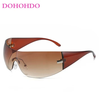 DOHOHDO 2023 Новые женские солнцезащитные очки Y2k Модные солнцезащитные очки без оправы Wrap Around Стимпанк Солнцезащитные очки оверсайз Gafas Sol Mujer Lujo