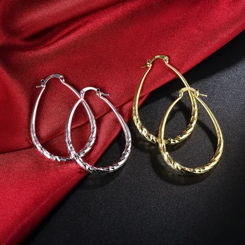 Fine 925 Стерлинговое серебро Овальная веревка 4,4 см серьги высокое качество 18-каратное золото позолоченные Модные ювелирные изделия Свадебный рождественский подарок