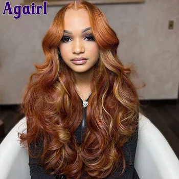  Ginger Blonde Highlight 6X4 Lace Closure Wig 200 Density Body Wave Бесклеевые прозрачные кружевные фронтальные парики из натуральных волос для женщин