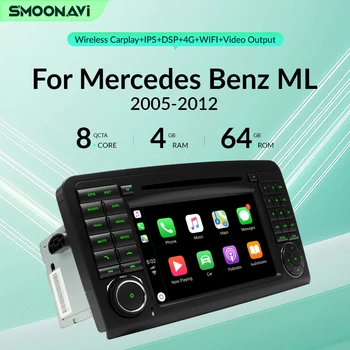 GPS 4G Wifi AI Voice 64 ГБ Беспроводной автомобильный DVD-плеер Carplay для BENZ ML 320/350/W164 (2005-2012)GL Radio Android 12 DSP Multimedia
