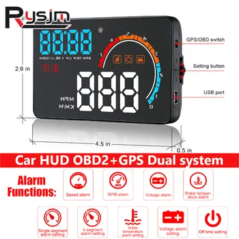 HD OBD2 Датчик с системой GPS HUD Автопроектор Проекционный дисплей Автомобиль OBD2 Дисплей Цифровой спидометр Превышение скорости Тахометр Вольт Сигнализация