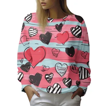 High Street Толстовка для женщин Цветные толстовки с графическим принтом сердца Женские оверсайз с длинным рукавом Пуловер Топы Ropa De Mujer
