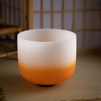 Hye-eun 11 дюймов 432h D Note Половина оранжевой матовой кварцевой кристаллической поющей чаши Пупок чакра для йоги Звук Исцеляющая медитация