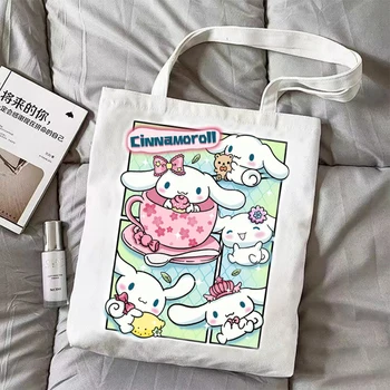 Kawaii Sanrio Kuromi Холщовая сумка Cinnamoroll Pochacco Аниме Мультфильм Милая студенческая сумочка Книги Покупки Сумки для хранения Подарки для девочек